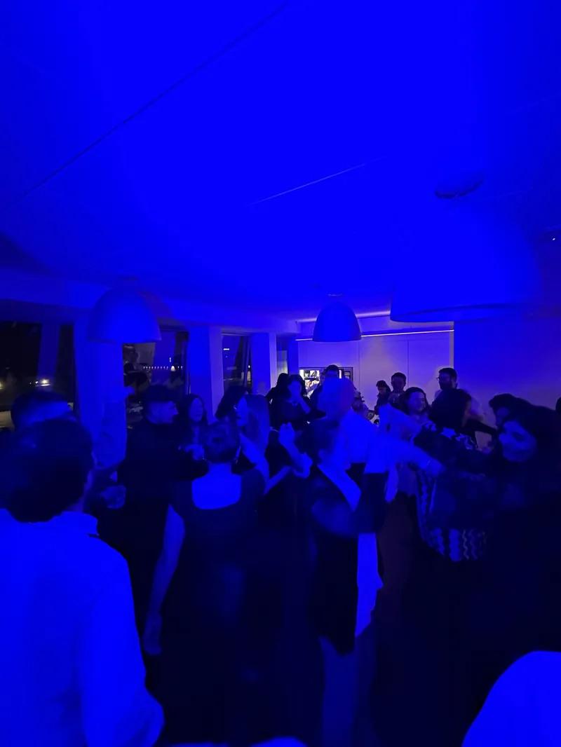 FBK team party with blue lights